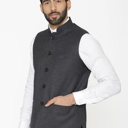 Wintage Men Charcoal Solid Nehru Jacket image 4