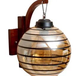 KINIS Brown and Black Printed Wooden Spherical Shaped Wall Lamp-picture-11