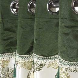 Cortina White & Green Set of 2 Fancy Valance Leaf Printed Window Curtains image 4