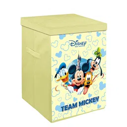 Kuber Industries Set Of 2 Cream-Coloured & Blue Disney Micky Print Foldable Organiser Baskets With Lid & Handles image 4