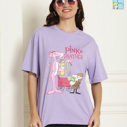 Metronaut Women Pack of 2 Pink Panther Graphic Printed Cotton Oversized T-shirts-image-82