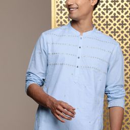 House of Pataudi Men Jashn Ethnic Motifs Embroidered & Sequined Cotton Kurta & Pyjamas-picture-44