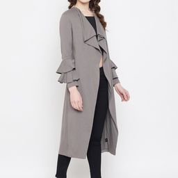 Hypernation Women Grey Solid Cotton Open Front Shrug image 5
