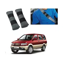 Auto Pearl Seat Belt Cushion (Pack of 2, Grey Black) Compatible for Chevrolet Tavera-44