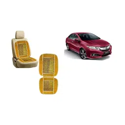 Auto Pearl Car Wooden Bead Seat Cushion with Beige Velvet Border Compatible for Honda City Ivtec-22