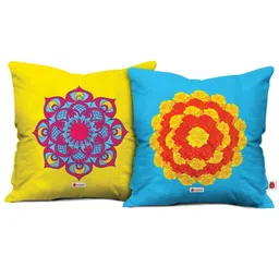 Indigifts Yellow & Blue 2 Pieces Floral Printed Square Shaped Cushion Covers-image-95