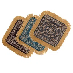 Kuber Industries 3-Pcs Blue & Beige Printed Pooja Mats-15