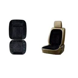 Auto Pearl Car Wooden Bead Seat Cushion with Grey Velvet Border Compatible for Ranault Captur-30