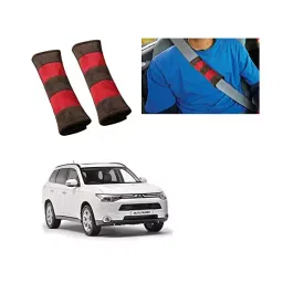 Auto Pearl Seat Belt Cushion (Pack of 2, Brown Red) Compatible for Mitsubishi Outer-35