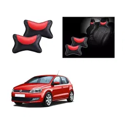 Auto Pearl Black and Red Designer Car Neck Rest Pillow Compatible for Volkswagen Polo-image-99