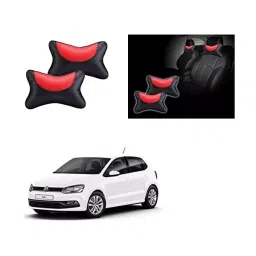 Auto Pearl Black and Red Designer Car Neck Rest Pillow Compatible for Volkswagen Polo Exquisite-33