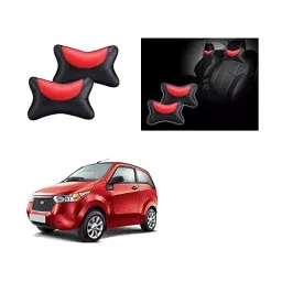 Auto Pearl Black and Red Designer Car Neck Rest Pillow Compatible for Mahindra Reva E20-37