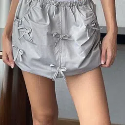 StyleAsh Women Parachute Mini Balloon Skirt With Bow Details-image-37