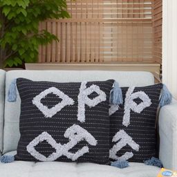 Aura Black & Grey 2 Pieces Geometric Textured Square Cushion Covers-23