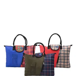 Kuber Industries Set Of 3 Checked Shopper Foldable Shoulder Bags-58
