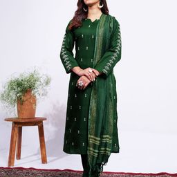 ARADHNA Women Ethnic Motifs Embroidered Regular Kurta with Trousers & With Dupatta-picture-12