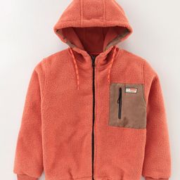 Little Kangaroos Full Sleeves Fleece Hooded Sweat Jacket - Peach-image-14