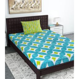 Divine Casa Geometric Blend Cotton Single Bedsheet with 1 Pillow Cover - Green-image-14
