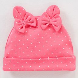 Babyhug 100% Cotton Cap With Bow Applique Dot Print- Pink-image-60