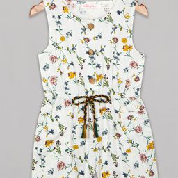 Budding Bees Sleeveless All Over Botanical Flowers Printed & Bow Embellished Jumpsuit - Off White-image-55