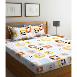 Klotthe Cartoon Characters Cotton Blend Elasticated Double BedSheet with 2 Pillow Covers - Multicolor-17