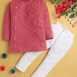 Jeet Ethnics Full Sleeves Diagonal Window Pane Checked Self Design Kurta With Pyjama - Maroon-picture-48