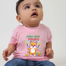 KNITROOT Diwali Theme Half Sleeves Cutest Little Pataka Text & Teddy Printed Tee - Pink-picture-33