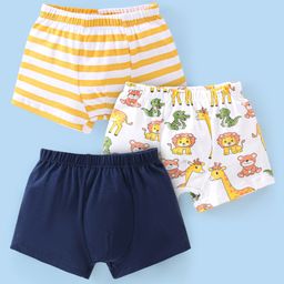 Babyhug 100% Cotton Knit Lion Print Trunks Pack of 3 - White Blue & Yellow-image-38