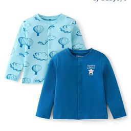 Babyoye 100% Cotton Knit With Eco Jiva Finish Full Sleeves Set of Vests Clouds Print Pack of 2 - Blue-image-38