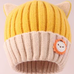 Babyhug Cable Knitted Woollen Cap with Ear Applique - Yellow-picture-17