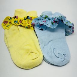 Kid-O-World Pack of 2 Bow Printed & Ruffle Detailed Socks Set -Light Blue & Yellow-image-93