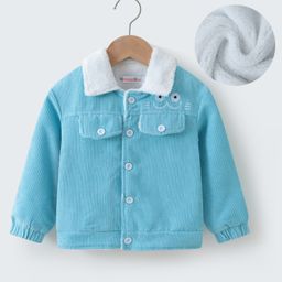Kookie Kids Full Sleeves Solid Colour Winter Jacket with Fur Detailing at Collar - Sky Blue-image-41