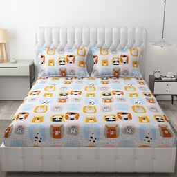 FRESH FROM LOOM 144 TC Cartoon Printed Microfiber Double Bedsheets for Kids with 2 Pillow Cover, Size - 90x95 Inches, Panda Cream Design-image-68