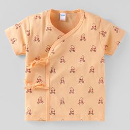 Tango Interlock Knit Half Sleeves Jhabla with Bear Print - Peach-image-71