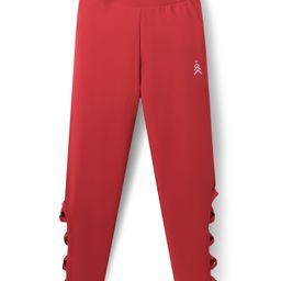 Pine Kids Cotton Lycra Knit Full Length Stretchable Leggings with Logo Detailing - Red-image-46