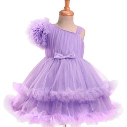 Babyhug Woven Sleeveless Fit & Flared Solid Mesh Party Dress with Bow Applique & Ruffles - Lavender-image-52