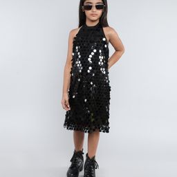 Taffykids Sleeveless Sequins Embellished A Line Party Dress - Black-image-16