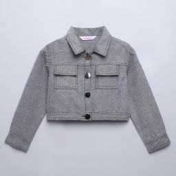 Taffykids Cotton Twill Full Sleeves Textured Crop Jacket - Black & White-image-68