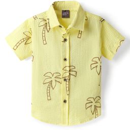Little Kangaroos Cotton Woven Half Sleeves Shirt with Coconut Tree Print - Light Yellow-image-50