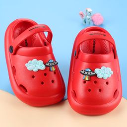 Cute Walk by Babyhug Back Strap Closure Solid Coloured Clogs With Applique - Red-image-79