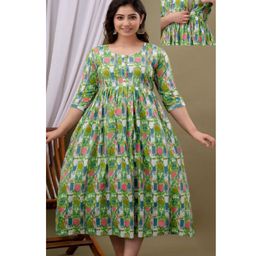 NEVISHA STYLE Cotton Woven Three Fourth Sleeeves Abstract Printed Maternity Kurta With Nursing Access - Green-picture-14