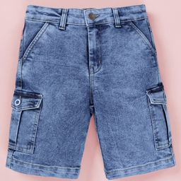 Kiddopanti Denim Woven Mild Washed Shorts - Light Rag Blue-image-22