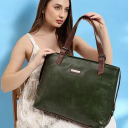 VISMIINTREND Stylish Handbag for Women & Girls Trendy Office Use Tote Bag Up to 15.6 Inch Laptop, Solid Vegan Leather Ladies Purse Travel Reguler Use Handbag - Olive Green-picture-29