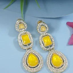 I Jewels Gold-Plated Artificial Stones Studded Teardrop Shaped Drop Earrings-53