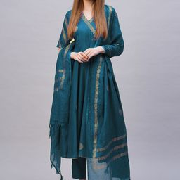KALINI Floral Printed Angarkha Styled Anrakali Kurta With Trousers & Dupatta-image-11