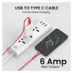 Portronics POR-2156  Konnect X Unbreakable Nylon Braided USB A to Type C Cable with 6Amp Output Super-Fast Charging for iPhone 15 MacBook iPad 10 Samsung Galaxy S23 and other Type C Smartphone and Devices-Red image 3