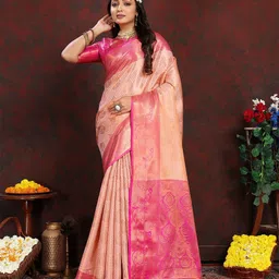 yourwish Women Ethnic Motifs Woven Design Zari Silk Cotton Banarasi Saree-image-91