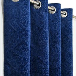 Aura Navy Blue 3 Pieces Ethnic Motifs Room Darkening Velvet Long Door Curtains-picture-42