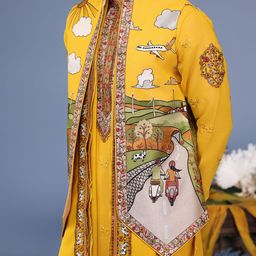 KALPRAAG Men Floral Embroidered Regular Sequinned Kurta with Trousers & With Dupatta image 2
