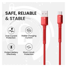 Portronics POR-2156  Konnect X Unbreakable Nylon Braided USB A to Type C Cable with 6Amp Output Super-Fast Charging for iPhone 15 MacBook iPad 10 Samsung Galaxy S23 and other Type C Smartphone and Devices-Red image 4
